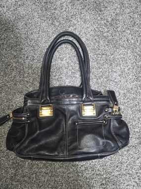 b. makowsky Black Leather Satchel with Gold Hardware
